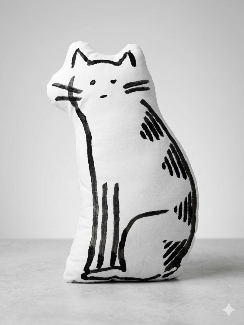 Modern Minimalist Embroidered Cat Line Art Throw Pillow
